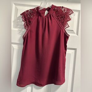 Express Burgundy Lace Accent Blouse